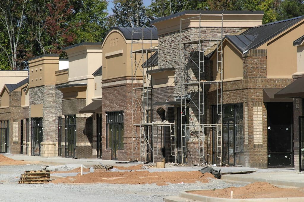 A large commercial construction project creating a strip mall.